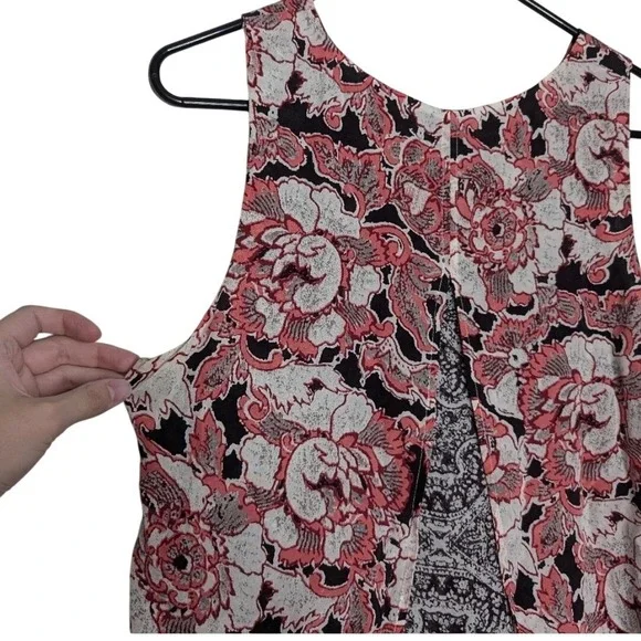 Lucky Brand Womens Floral Paisley Layered Split Front Tank Top Coral Cream Small - Picture 12 of 16
